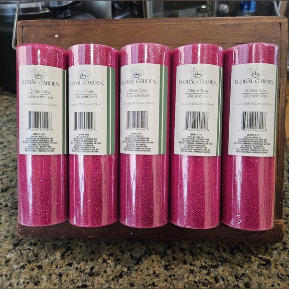 NEW! Floral Garden Pink Glitter Tulle 6 in x 3 yds - 5 Pieces DIY CRAFT Wedding - Picture 1 of 5